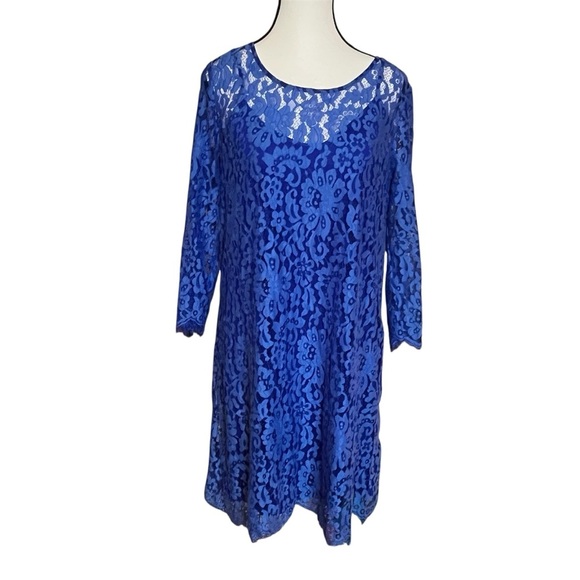 HD in Paris Anthropologie Bright Blue Floral Lace Overlay Mini Dress Large NWT - Picture 1 of 9